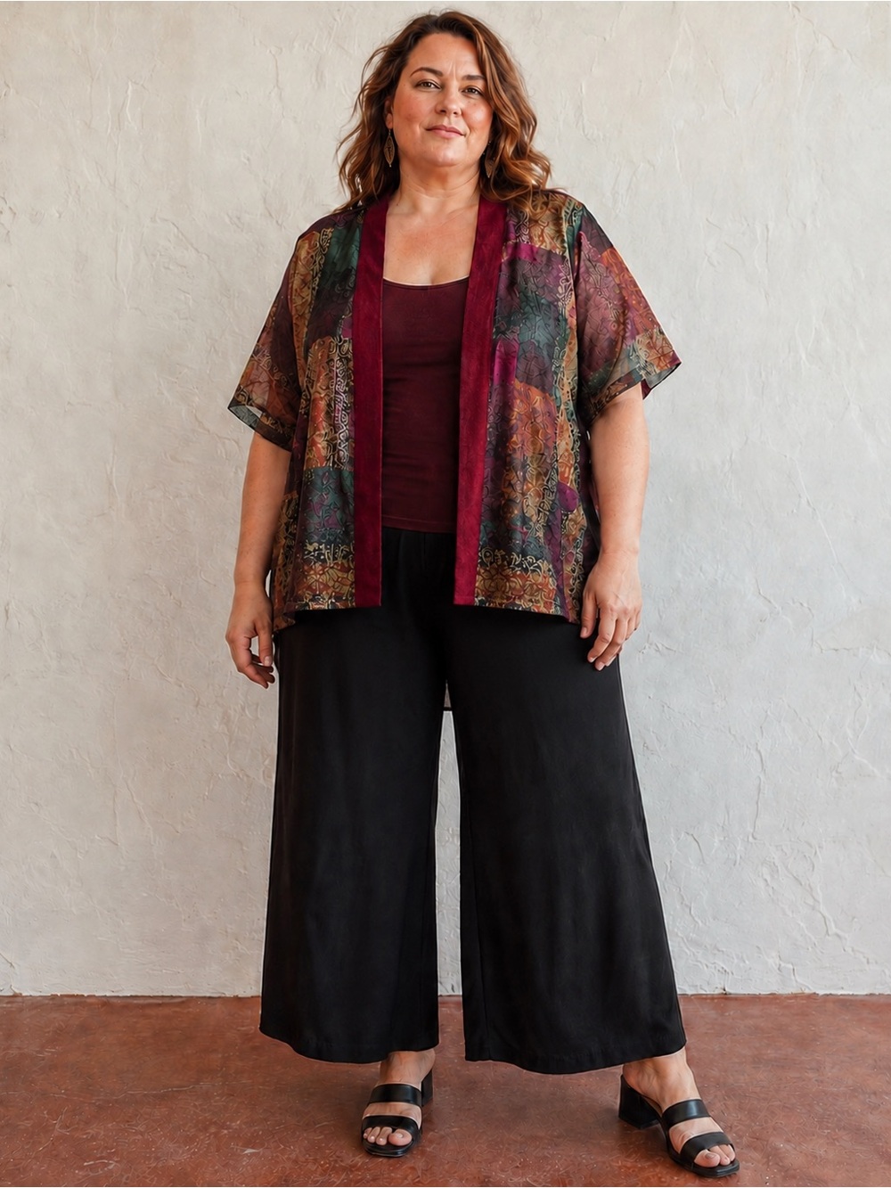 Sheer Patchwork Kimono Duster Artsy Earthy Boho Eclectic Festival XL? Dressbarn